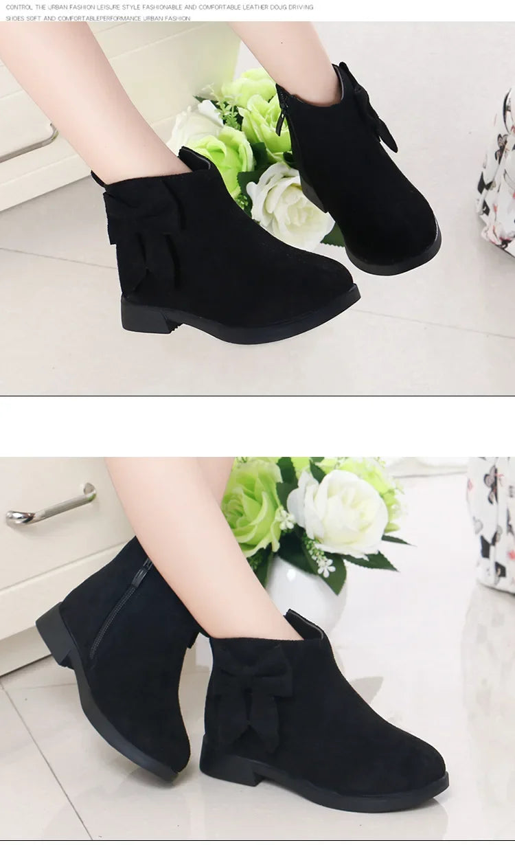 2023 Girls Boots Leather Sport Shoes For Girls Children Warm Boots Fashion Soft Bottom Princess Snow Boots Kids Sneakers