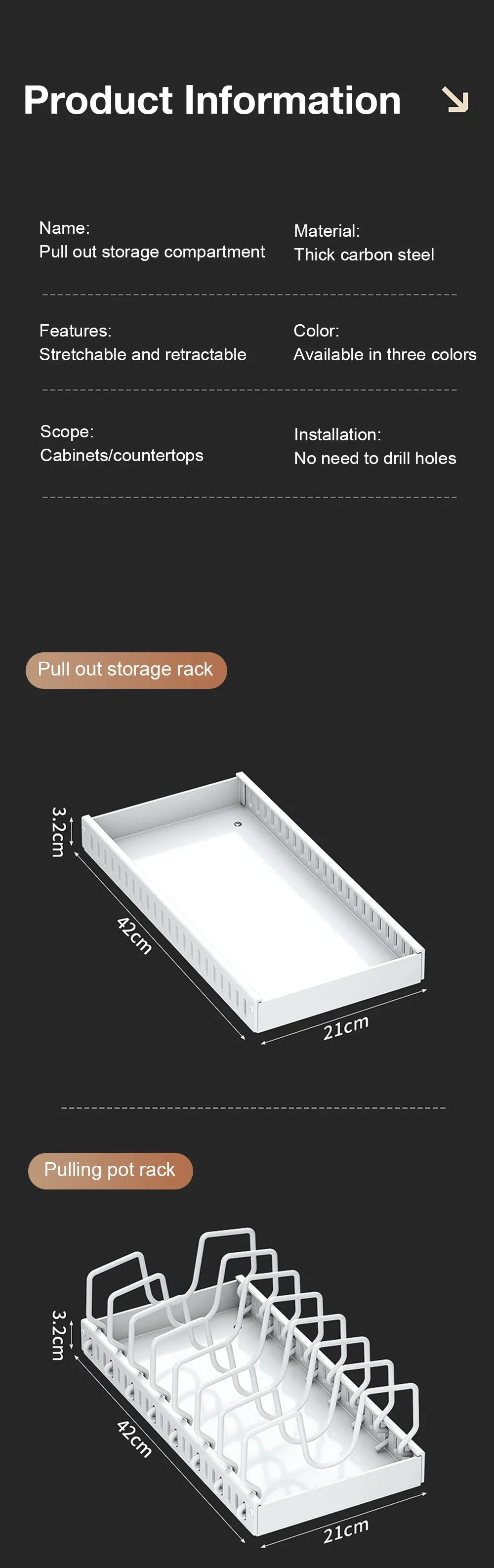 Under Cabinet Sliding Pots Pans Organiser Pull Out Kitchen Storage Tray With 8 Adjustable Dividers Cookware Lid Holder Rack