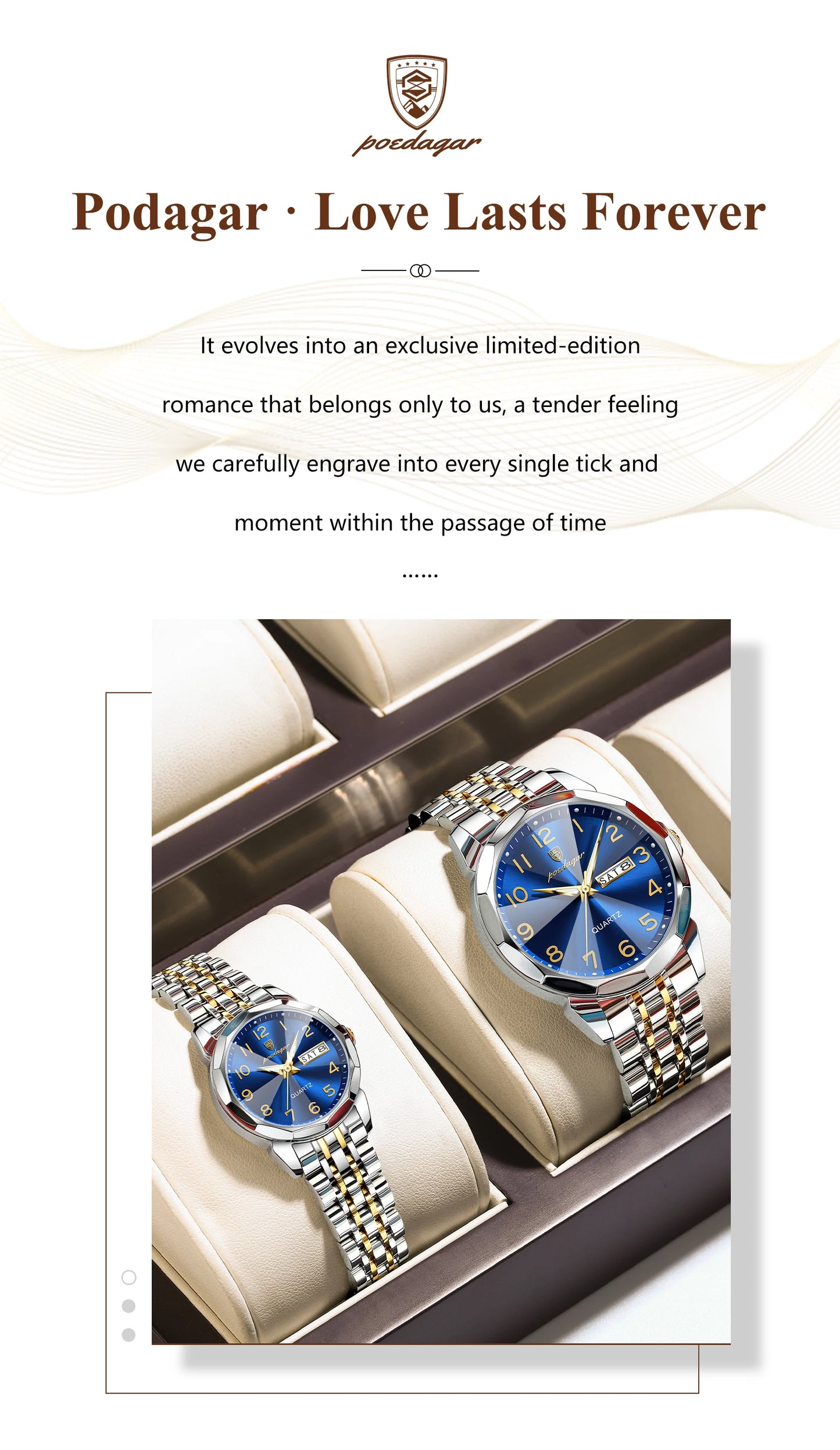 POEDAGAR Top Fashion Watches For Couple Waterproof Date Week Couple's Watches Quartz Stainless Steel Couple Watch Lovers Set+Box