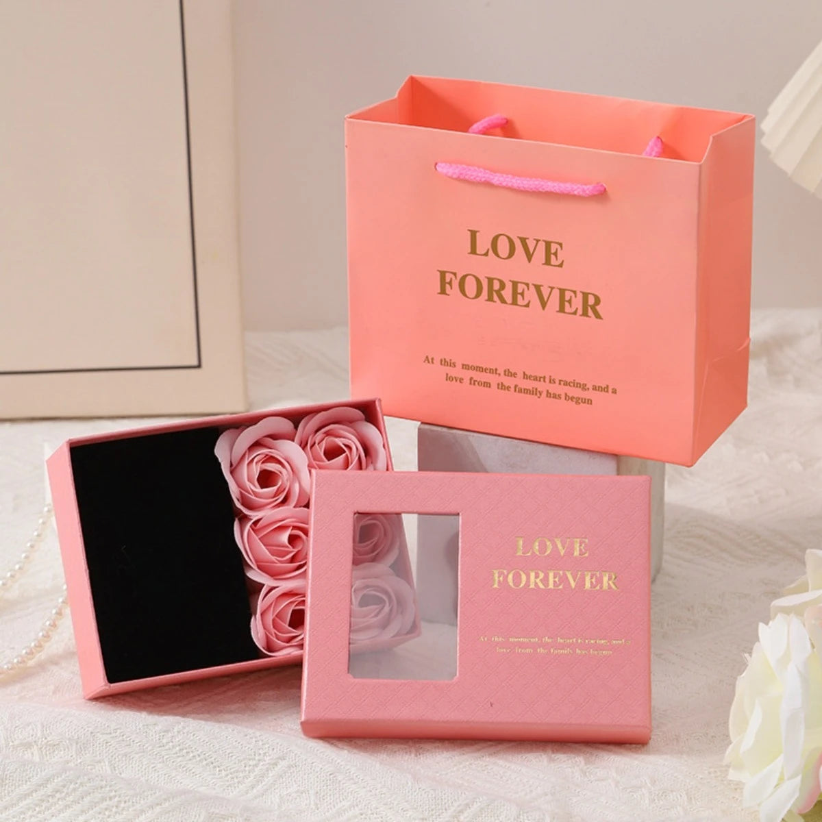 Valentine's Day Eternal Flower Rose Gift Box for Ring Pendants Jewelry Present Window Opening Design Gift Box Packaging Romantic