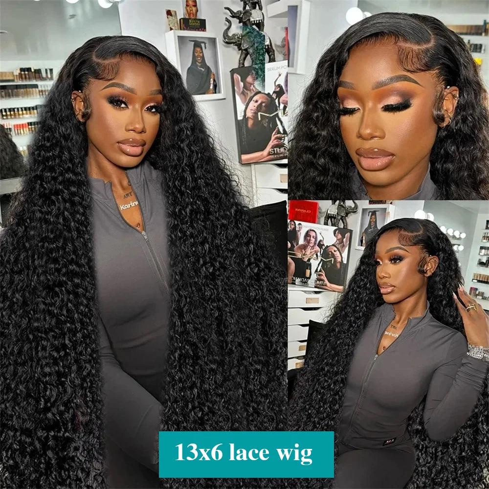 46 Inch Deep Wave Lace Front Wigs Human Hair 13x6 HD Lace Frontal Wigs Pre Plucked Brazilian Curly Human Hair Wig 200 Density
