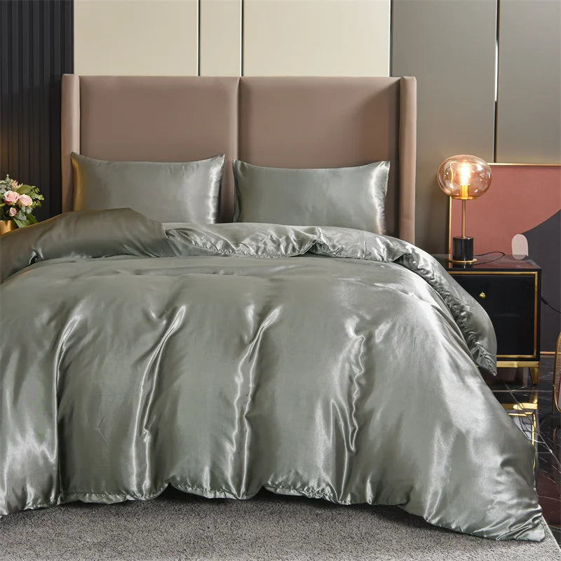 Silk Black 3pcs Satin Duvet Cover Bedding Set