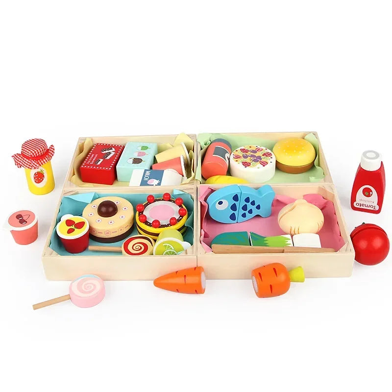 Wooden Simulation Kitchen Toy Montessori Pretend Play House Series Cut Fruit Desserts Children Cut Vegetables Educational Toys