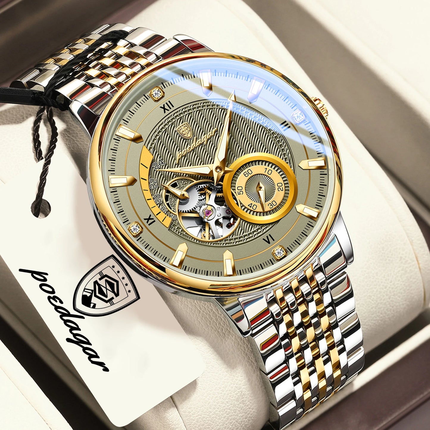 POEDAGAR Luxury Man Watch Stainless Steel Hollow Tourbillon Men Clock Luminous Mechanical Automatic Business Men's Watches Reloj