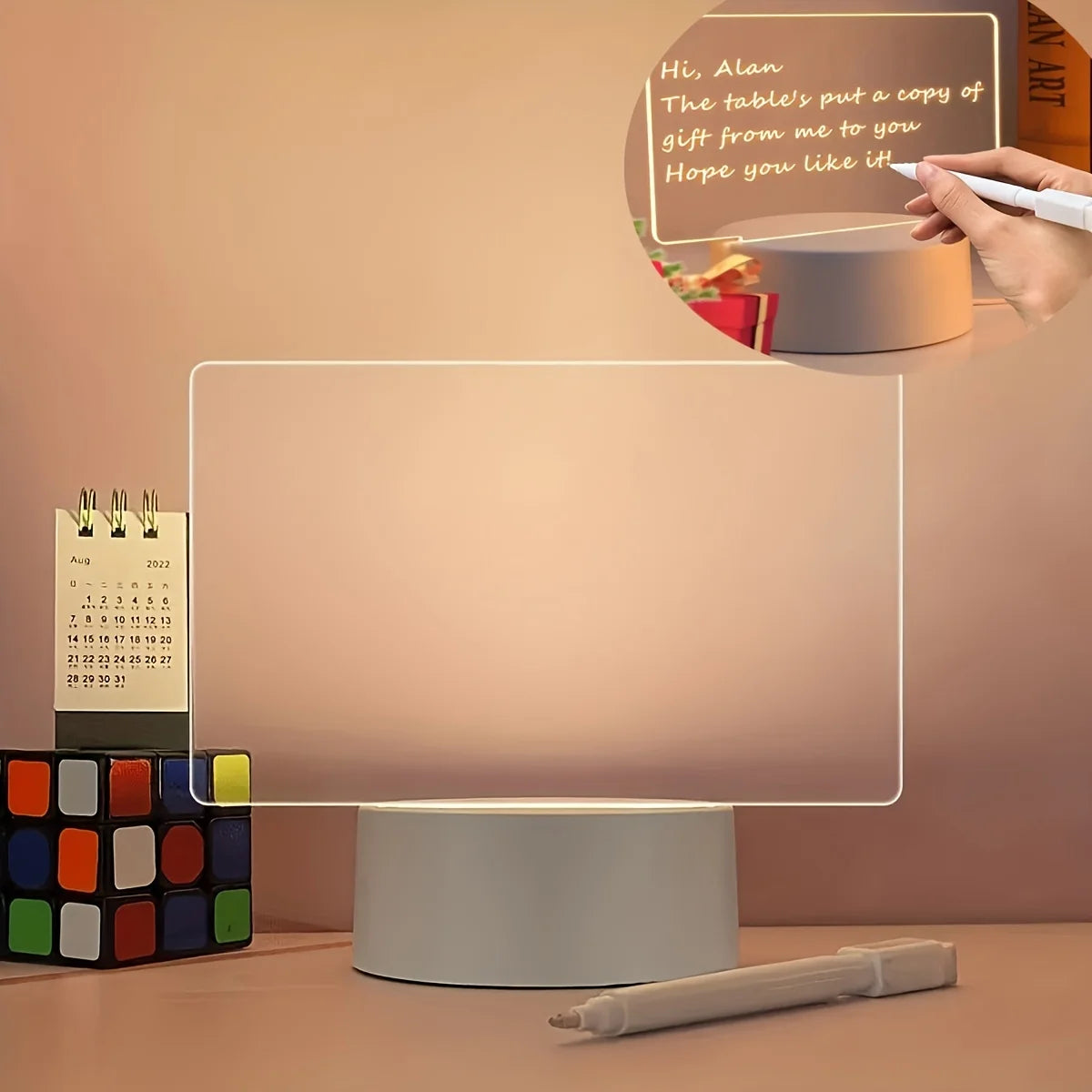 1 PC 3D Night Light DIY Writing Board Acrylic Intelligent White Base with Handwriting Pen Message Board Creative Gift Transparen