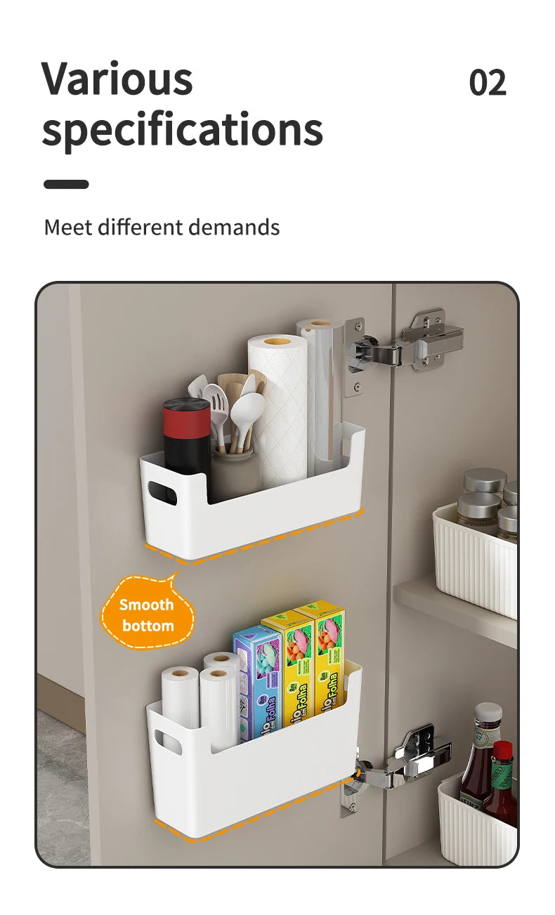 WORTHBUY Wall Mounted Punch Free Self Adhesive Storage Rack Holder Cabinet Door Plastic Organiser Shelf Kitchen Accessories