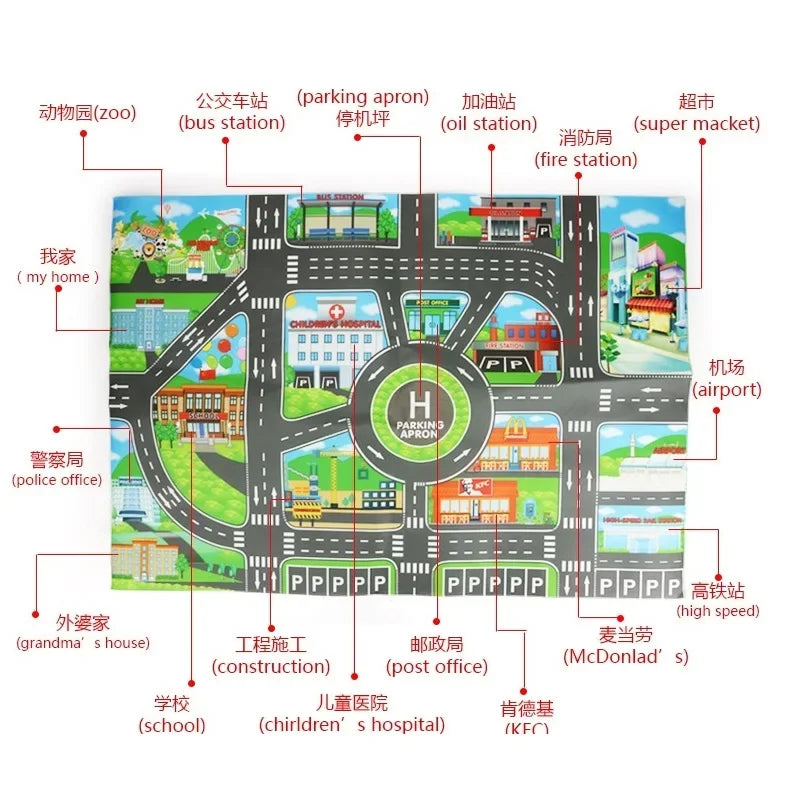 Waterproof Baby Play Road Mat City Traffic Map Montessori Educational Toys for Kids Crawling Playmat Portable Plastic Carpet