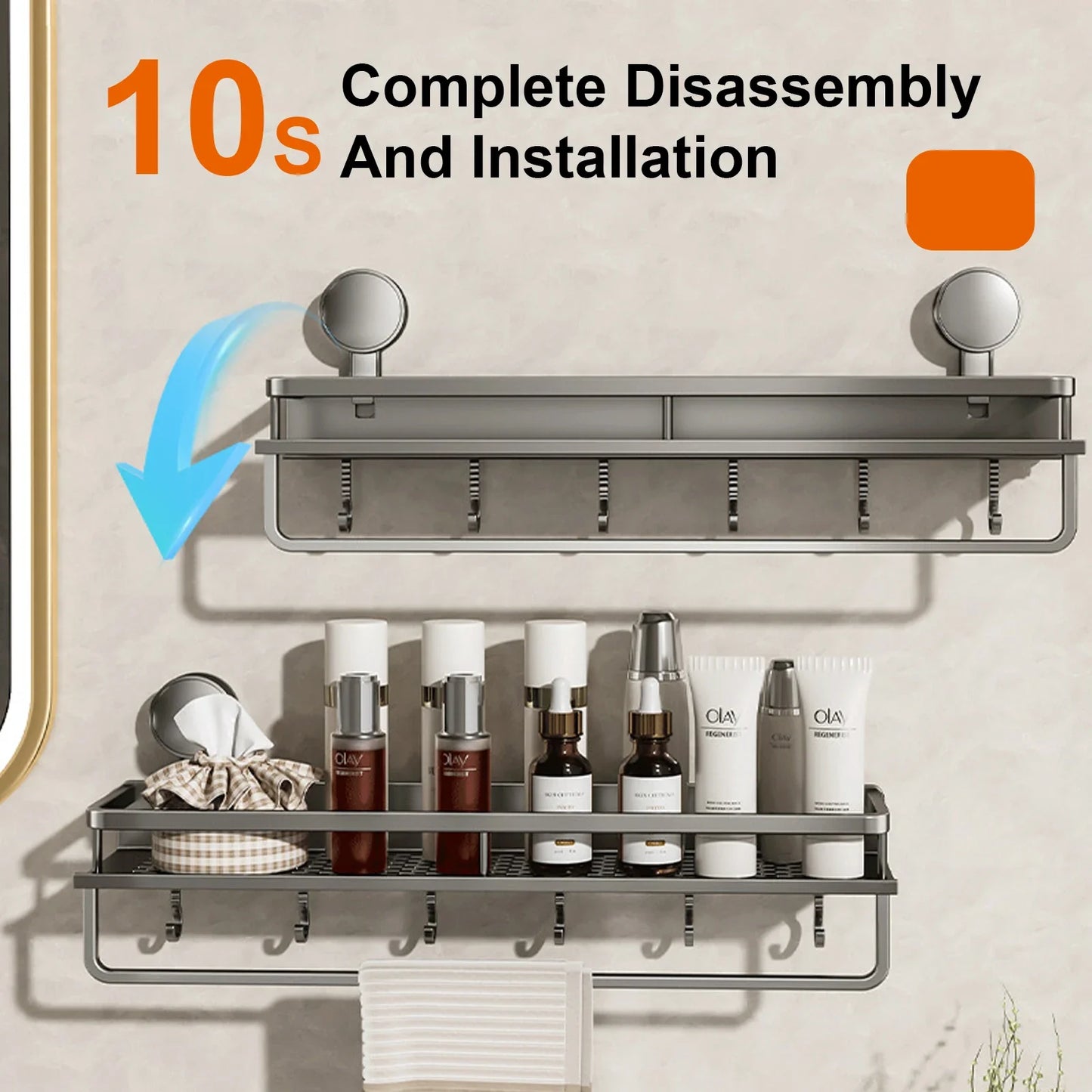 Suction Cup Bathroom Shelf No Drill Wall Mounted Shampoo Bottle Shower Rack Toilet Storage Rack Aluminum Bathroom Kitchen
