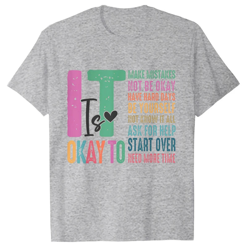 It's Okay To Make Some Mistakes T-shirt for Women Mental Health Shirt Motivational Y2k Tops Short Sleeve Tees Female Clothing
