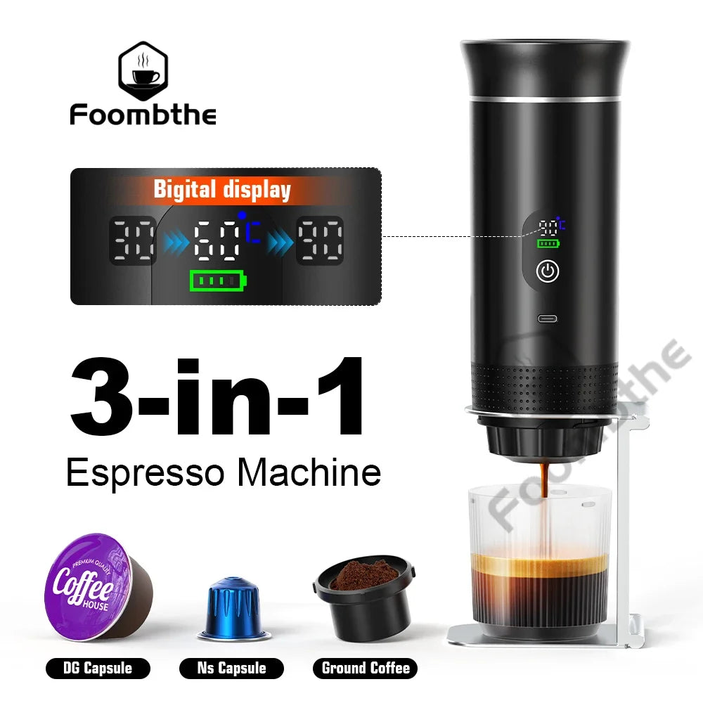 DENOKIN Portable Espresso Coffee Machine With Digital Display 3-in-1 Capsule Coffee Maker
