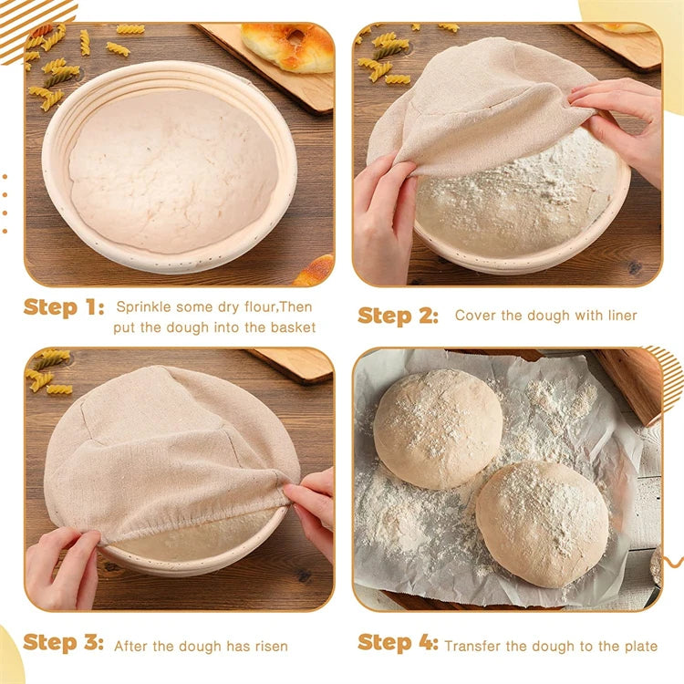 LMETJMA Bread Proofing Basket Round Oval Long Banneton Rattan Bread  Dough Proofing Proving Rattan Basket with Linen Liner Cloth