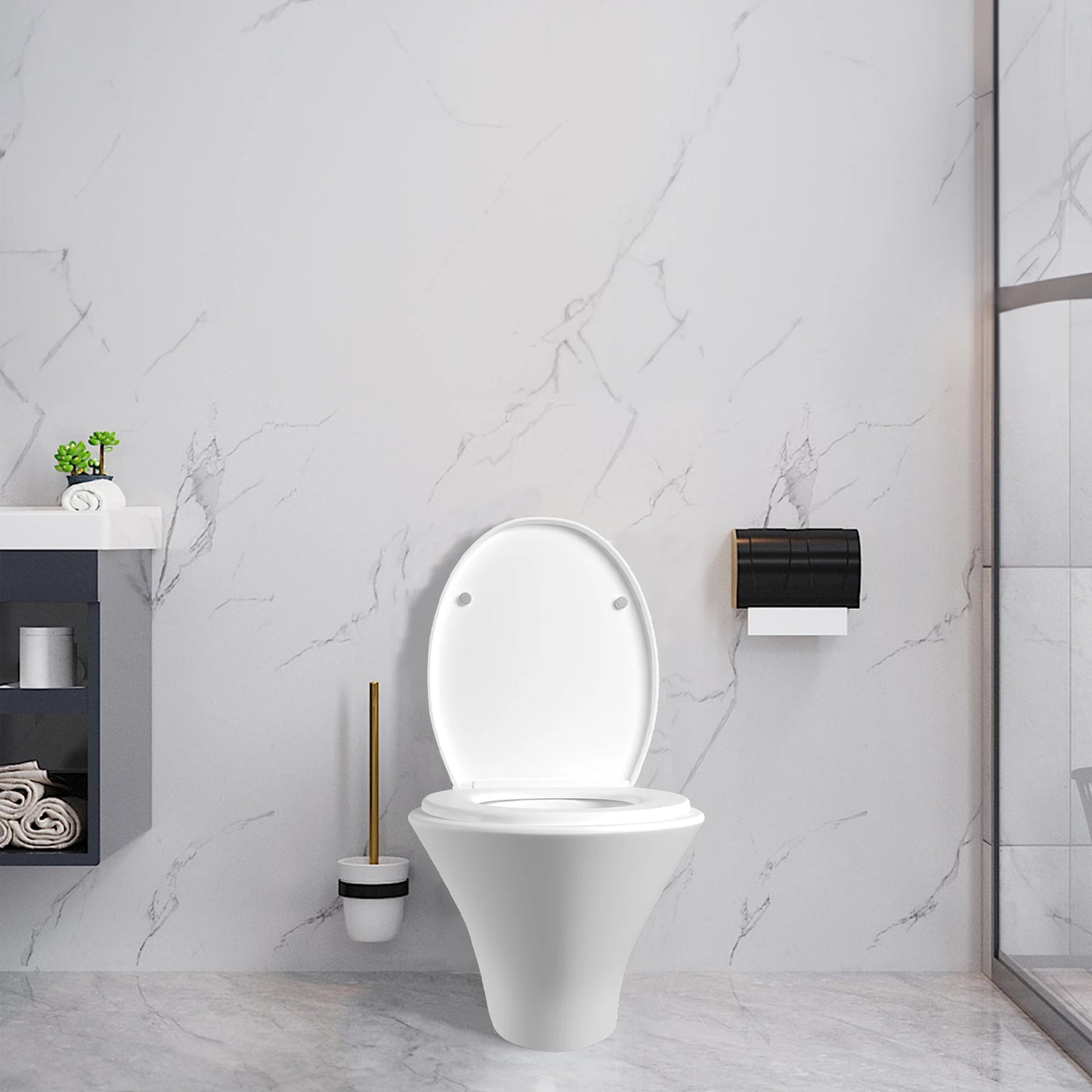 BRIEFNESS O-Type Toilet Seat Slow-Close Oval Cover - Durable Quick-Release Hinges, Anti-Scratch Easy Install Compact Commode Lid