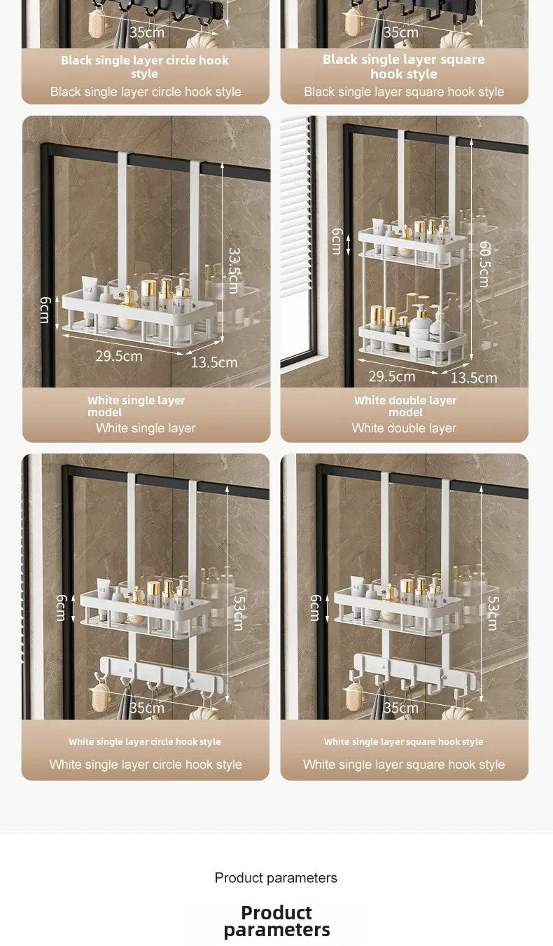 1/2/3 Tiers Bathroom Punch Free Wall-mounted Storage Rack Shower Room Over The Door Toiletries Organizer Bathroom Hanging Shelf
