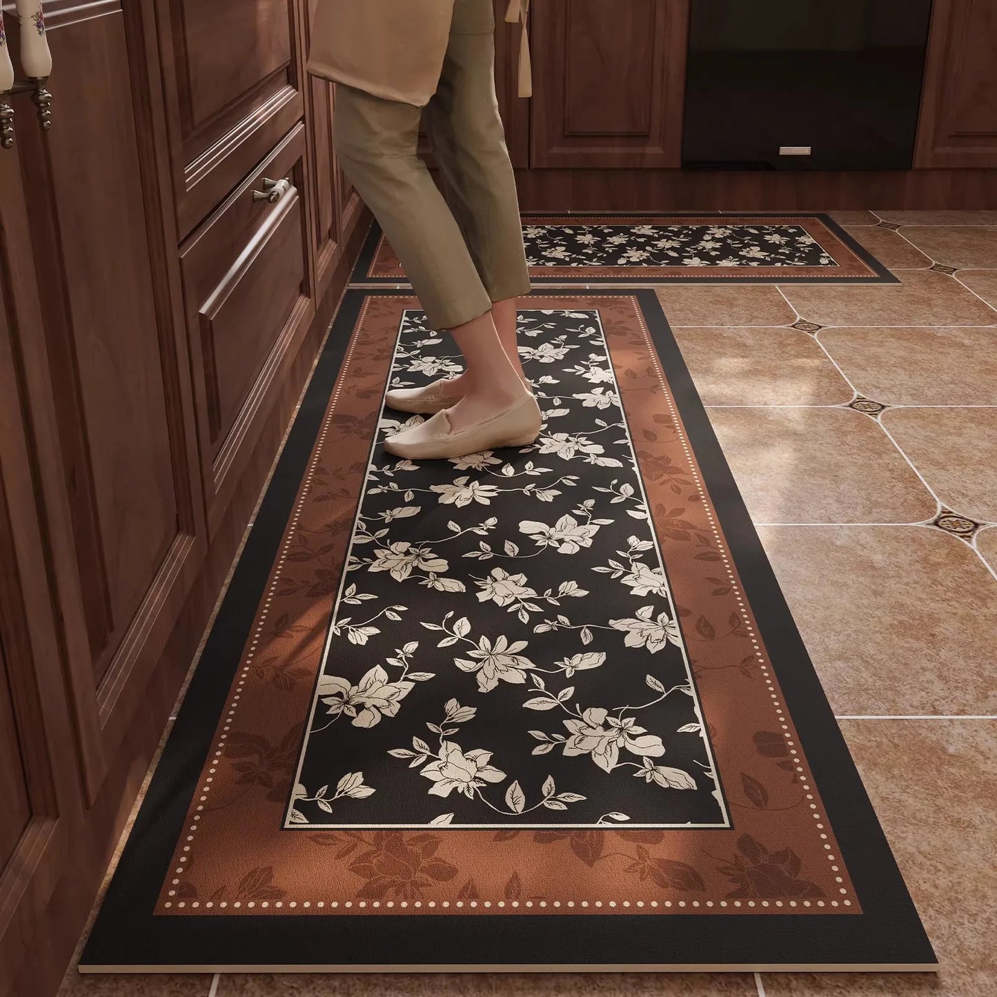 Rug for Kitchen Waterproof Non-slip Leather PVC Floor Mat American Retro Style Rugs Oil-proof Stain-resistant Long Carpets 주방 카펫