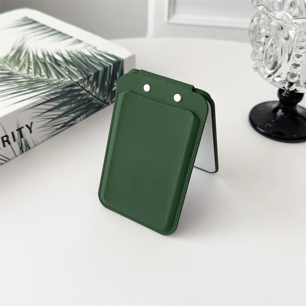 Luxury Magnetic Card Holder For iPhone 16 15 14 13 12 Pro Max Flip Make-up Mirror Silicone Bank ID Card Wallet Case
