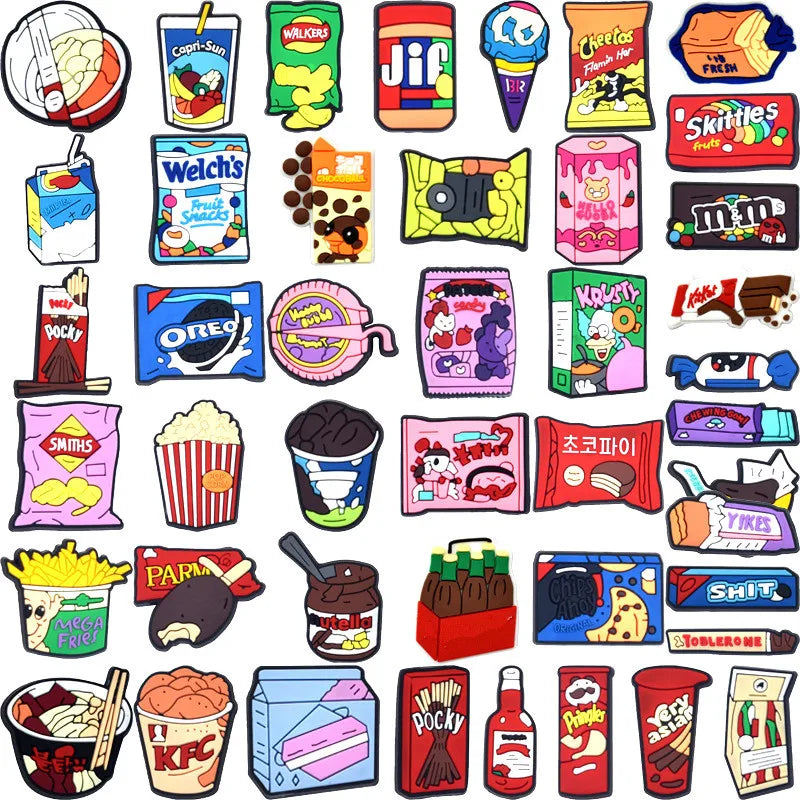 1PCS Cartoon Snack Shoe Charm – PVC Food & Drink Button for Slippers, Bags, and DIY Decor