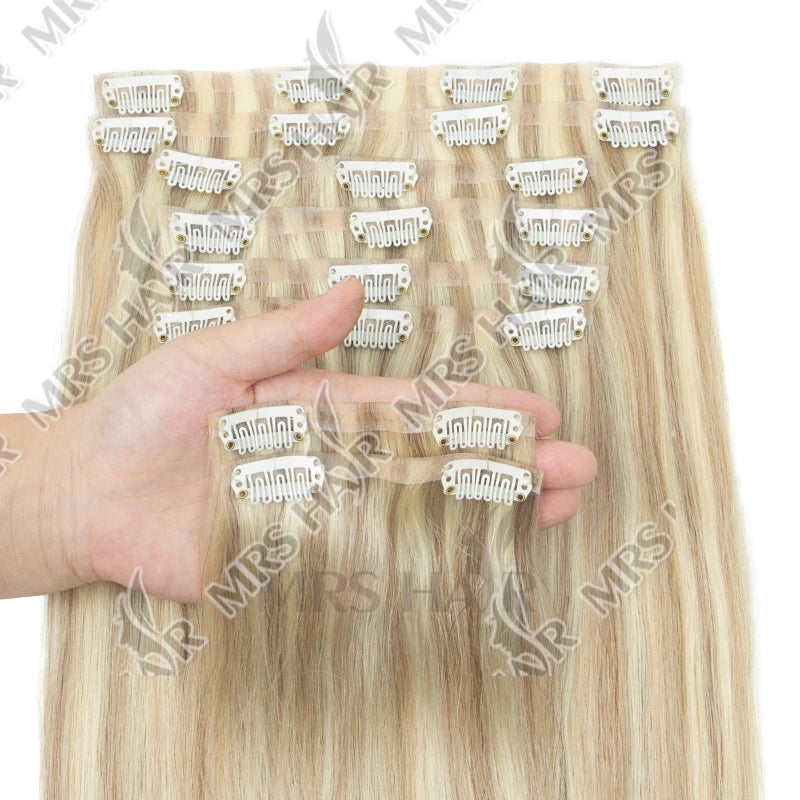 Invisible Thick PU Clip In Human Hair Extensions Seamless PU Weft Tape Clip on Hair For Thick Raw Hair 7PCS 12-24inch 100G-120G