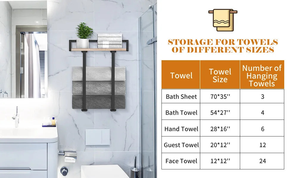 Wrought Iron Wood Household Bathroom Towel Rack Toilet Wall Mounted