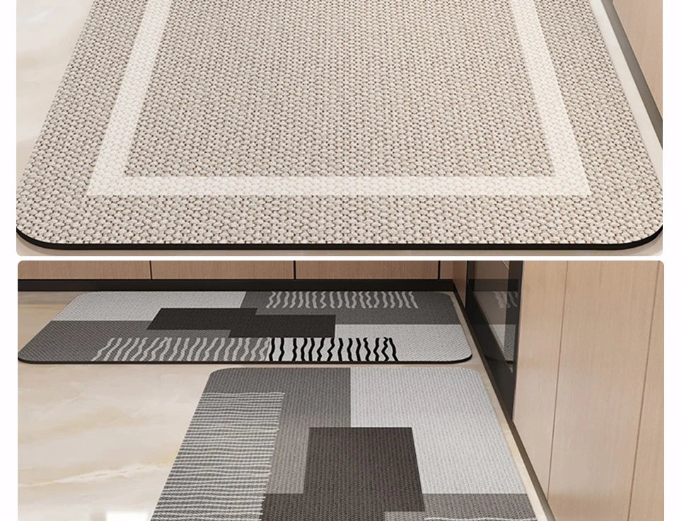 Kitchen Carpet Non-slip Waterproof Oil-proof PVC Leather Floor Mat Minimalist Gray White Letter Long Size Home Decoration Rugs