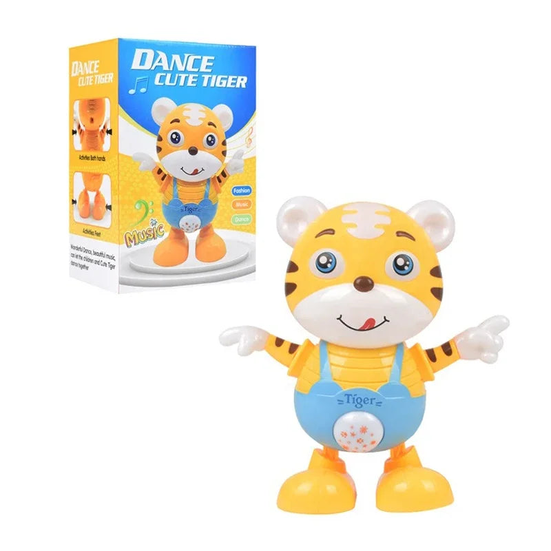 Dancing Electric Tiger Toy – Cute Yellow Cartoon Doll with Music, Lights, and Educational Fun for Kids