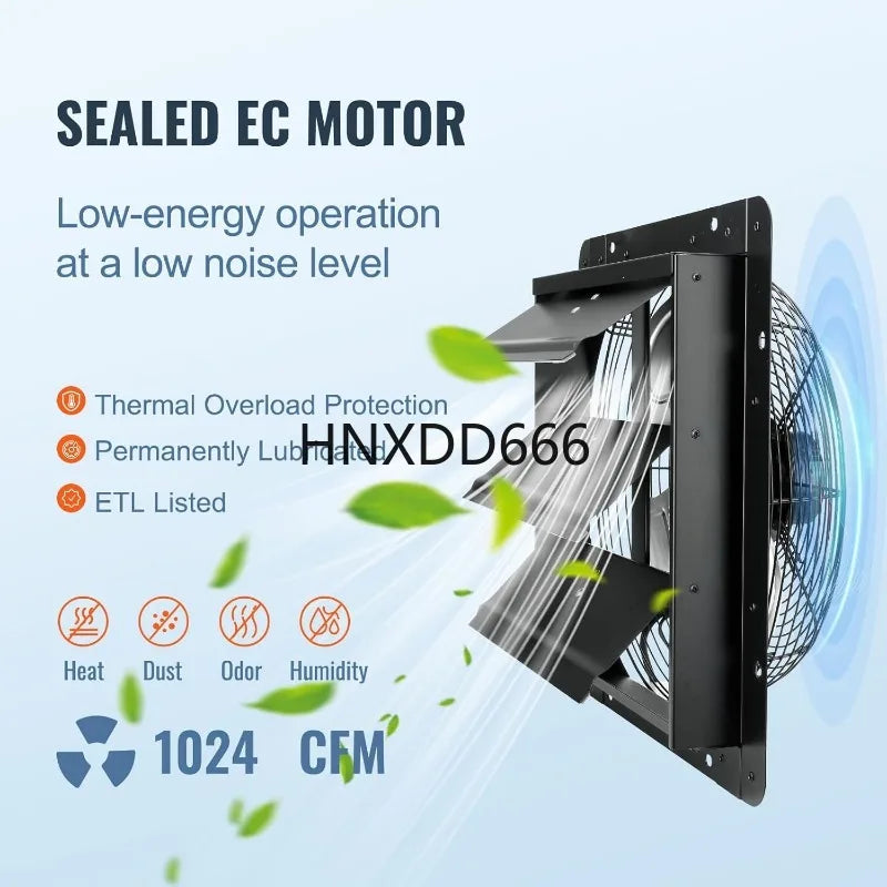 VEVOR 14'' Exhaust Fan with Temperature Humidity Controller, 1513 CFM, 10-Speed Adjustable Wall Mount Attic Fan, Ventilation