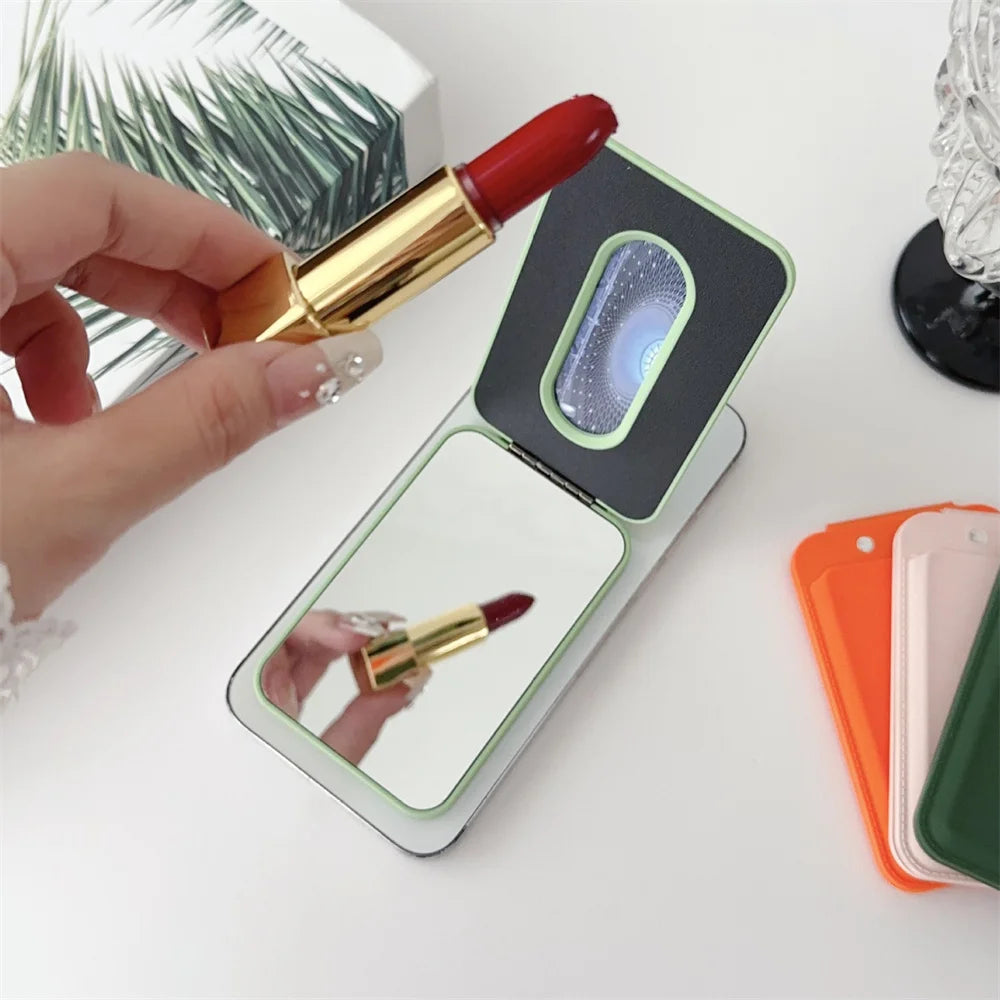 Luxury Magnetic Card Holder For iPhone 16 15 14 13 12 Pro Max Flip Make-up Mirror Silicone Bank ID Card Wallet Case
