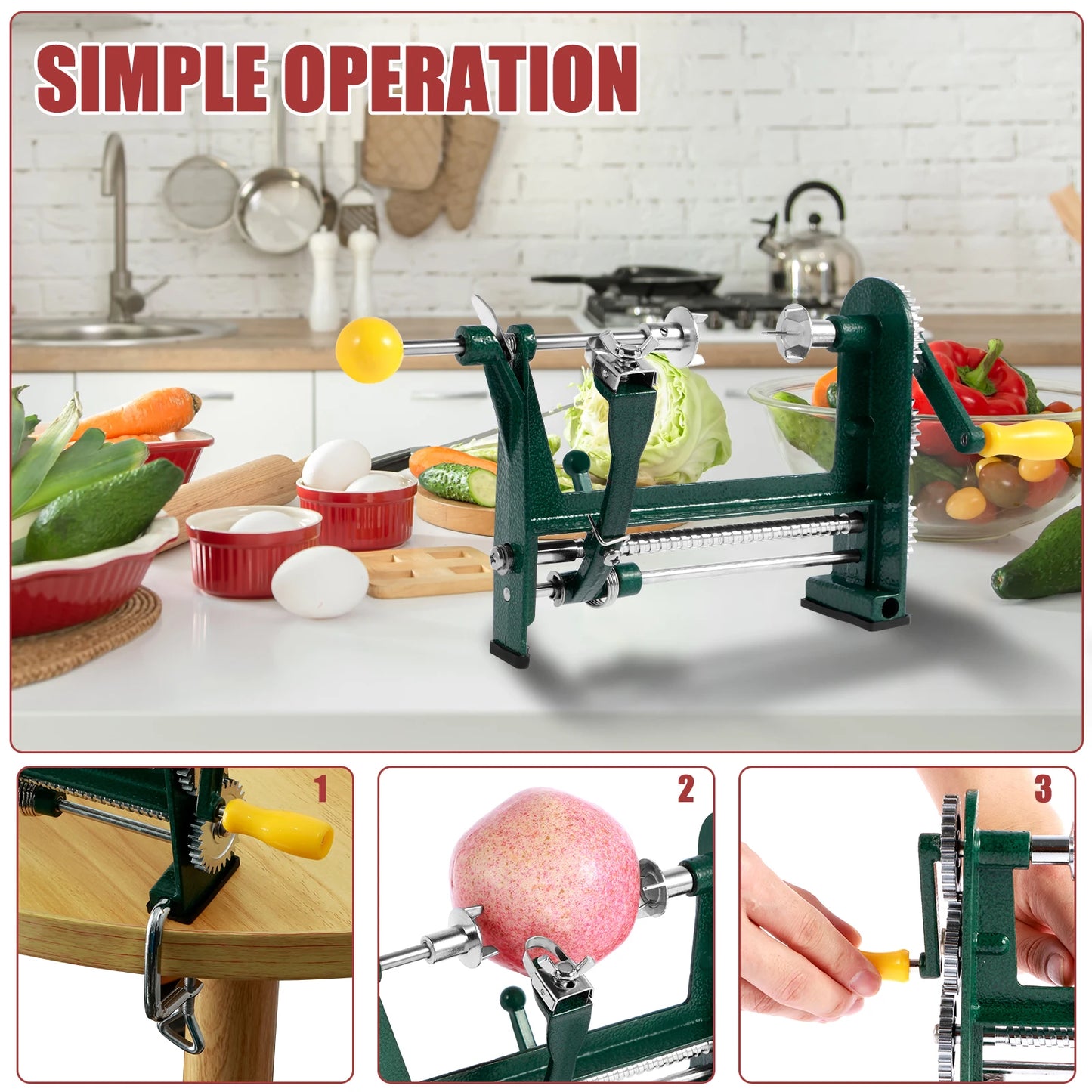 Stainless Steel Fruit Vegatable Peeler 3in1 Slicer Corer Manual Labor-Saving Fruit Peeler with Hand Crank Handle Kitchen Gadgets