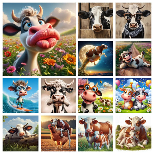 Cute Cow DIY Diamond Painting Kit Funny Ox Animals Pictures Diamond Embroidery Mosaic Oil Painting Handicraft Home Decor