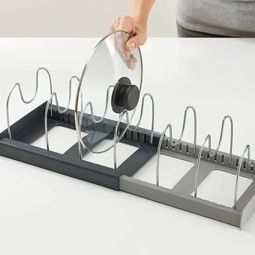 7-grid Telescopic Pot Rack, Pans Organiser, Cabinet Holder for Pots, Pans and Lids