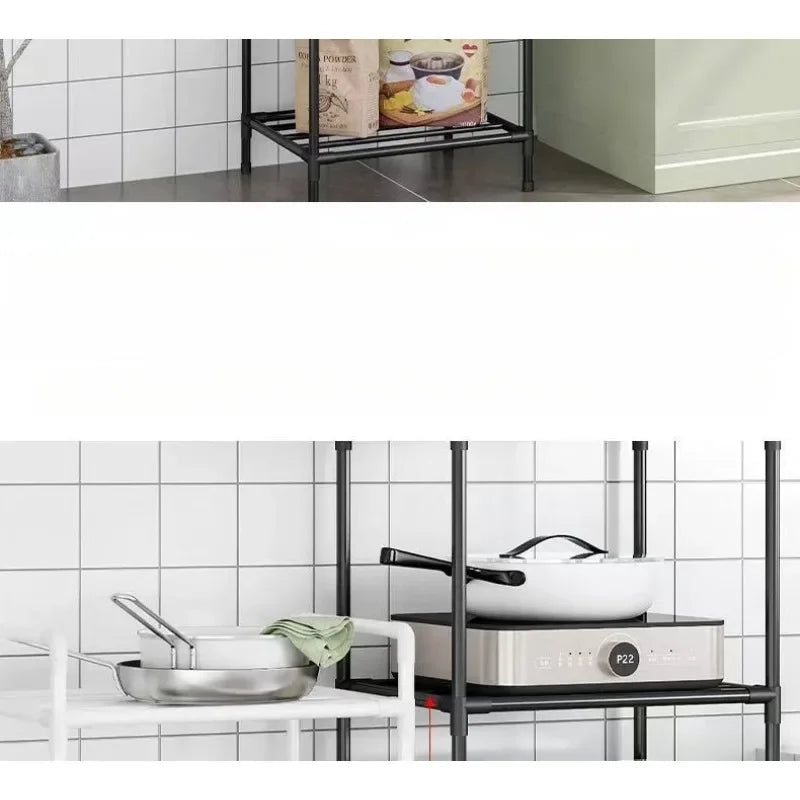 Kitchen Storage Rack Multilayer No Drill Rolling Shelf for Pots Microwave Oven Vegetables Organiser