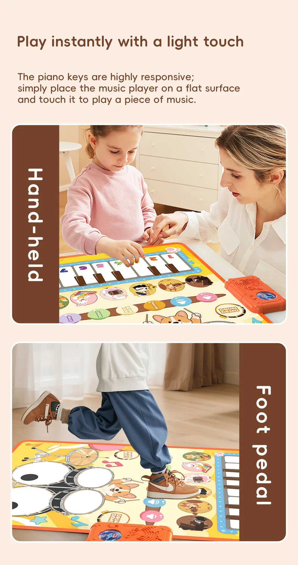 Baby Musical Piano Drum Mat Educational Floor Keyboard Instruments Music Hit Drum Carpet Learning Toys For Boy Girl Toddler Gift