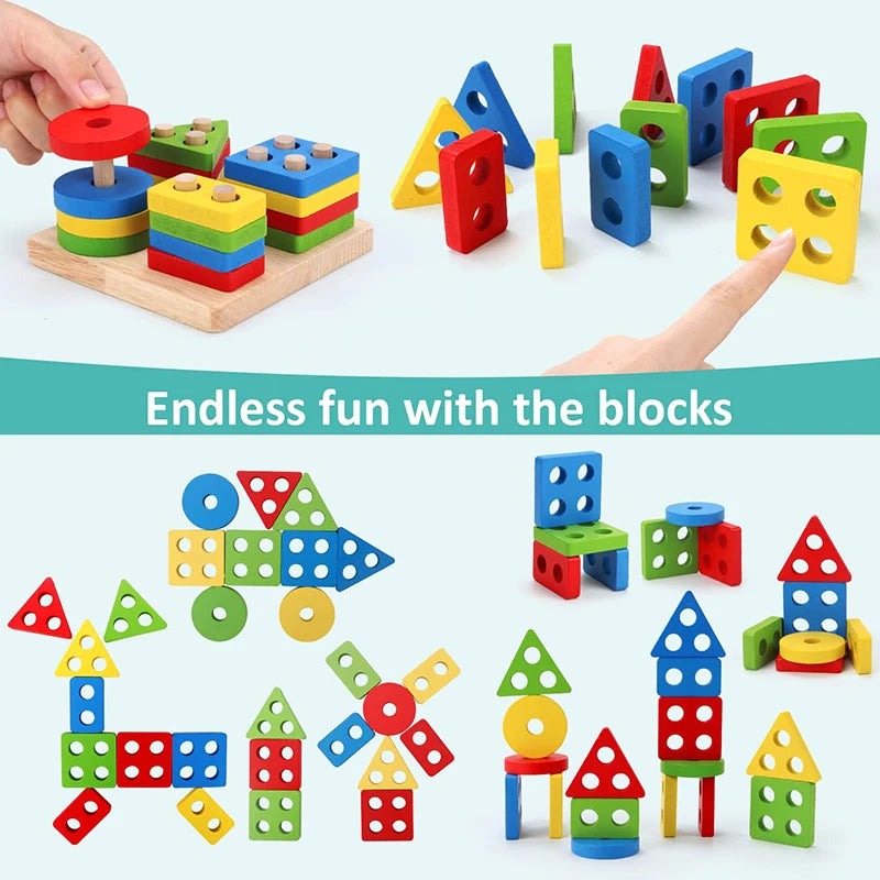 5–6pcs Montessori Wooden Toys Set – Educational Baby Development Puzzle for Boys and Girls