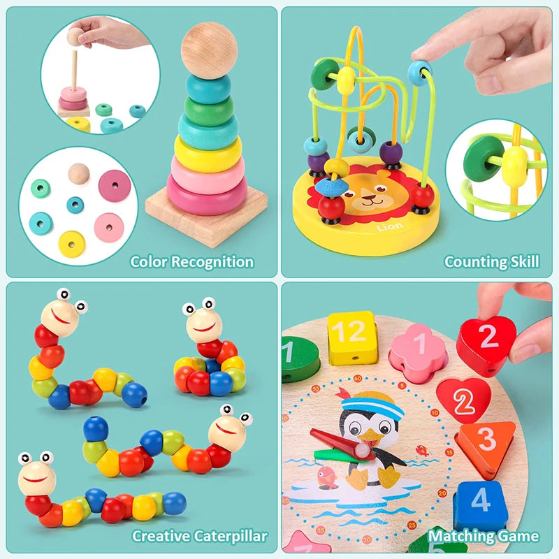 5–6pcs Montessori Wooden Toys Set – Educational Baby Development Puzzle for Boys and Girls