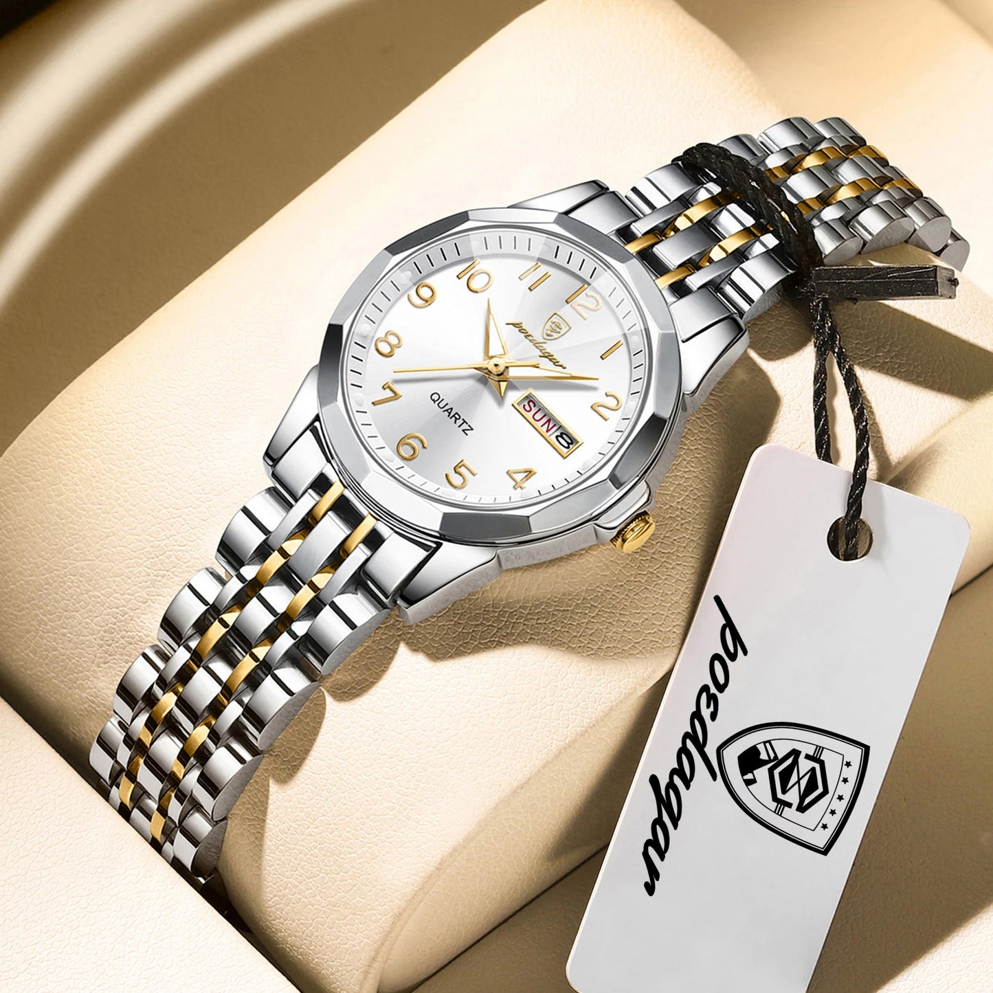 POEDAGAR Top Fashion Watches For Couple Waterproof Date Week Couple's Watches Quartz Stainless Steel Couple Watch Lovers Set+Box
