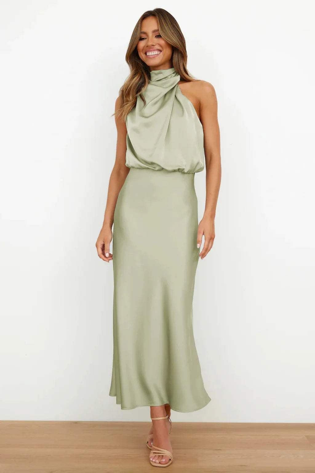 Summer High-End Silk Satin Sleeveless Long Dress Women Fashion Elegant Celebrity Dresses Evening Dress Party Clothes Ladies