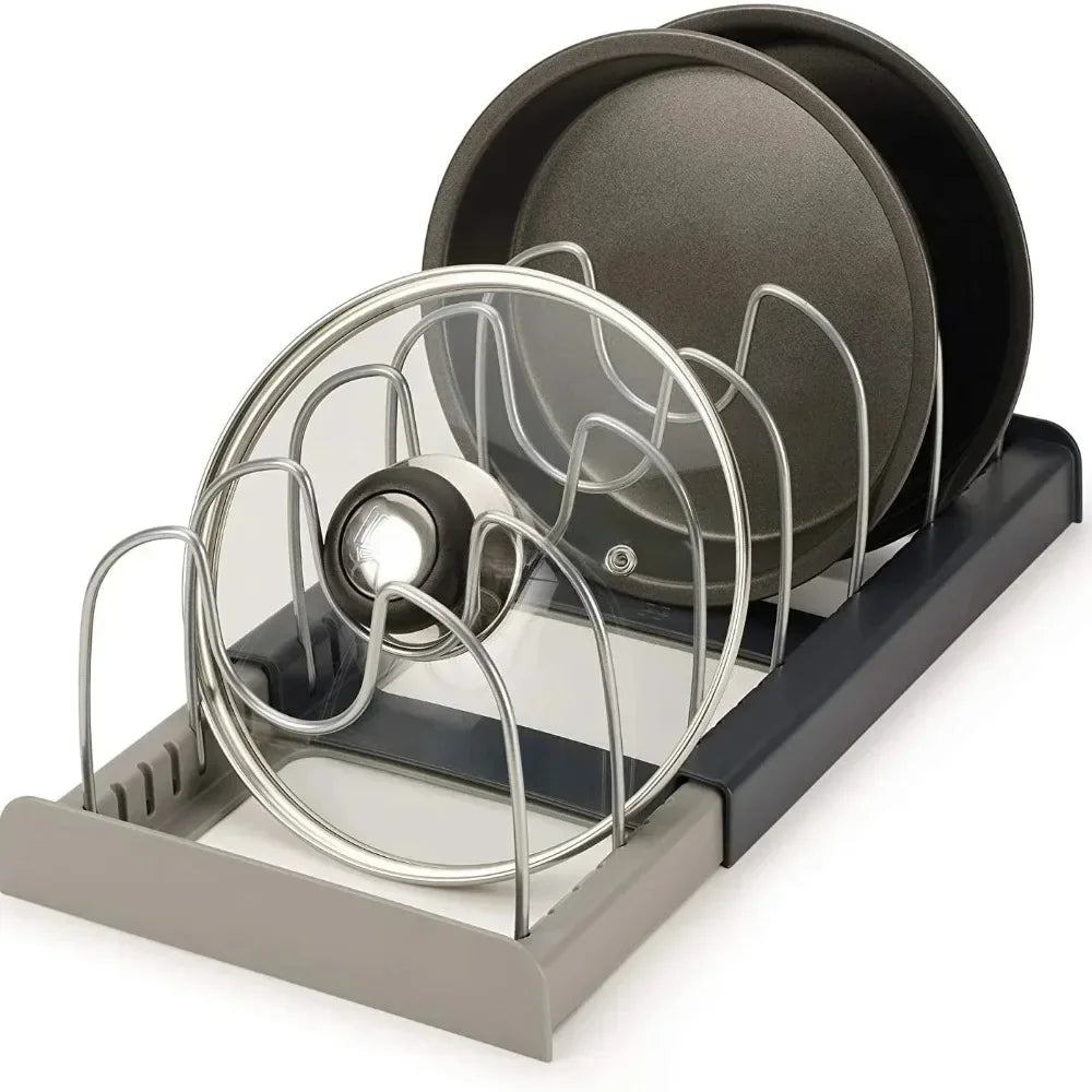 7-grid Telescopic Pot Rack, Pans Organiser, Cabinet Holder for Pots, Pans and Lids