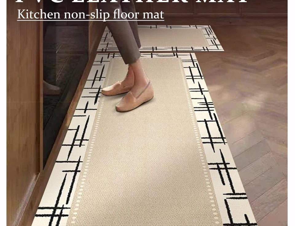 Kitchen Rug Pvc Waterproof Leather Carpet Beige Long Floor Mat Non-slip Oil-proof Home Decoration Vinyl Rugs Alfombras De Cocina