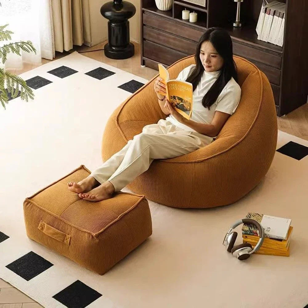 Single Lazy Bean Bag Sofa Upscale Soft Balcony Comfortable Sofa Chair with Footrest Padding Included Home Furniture