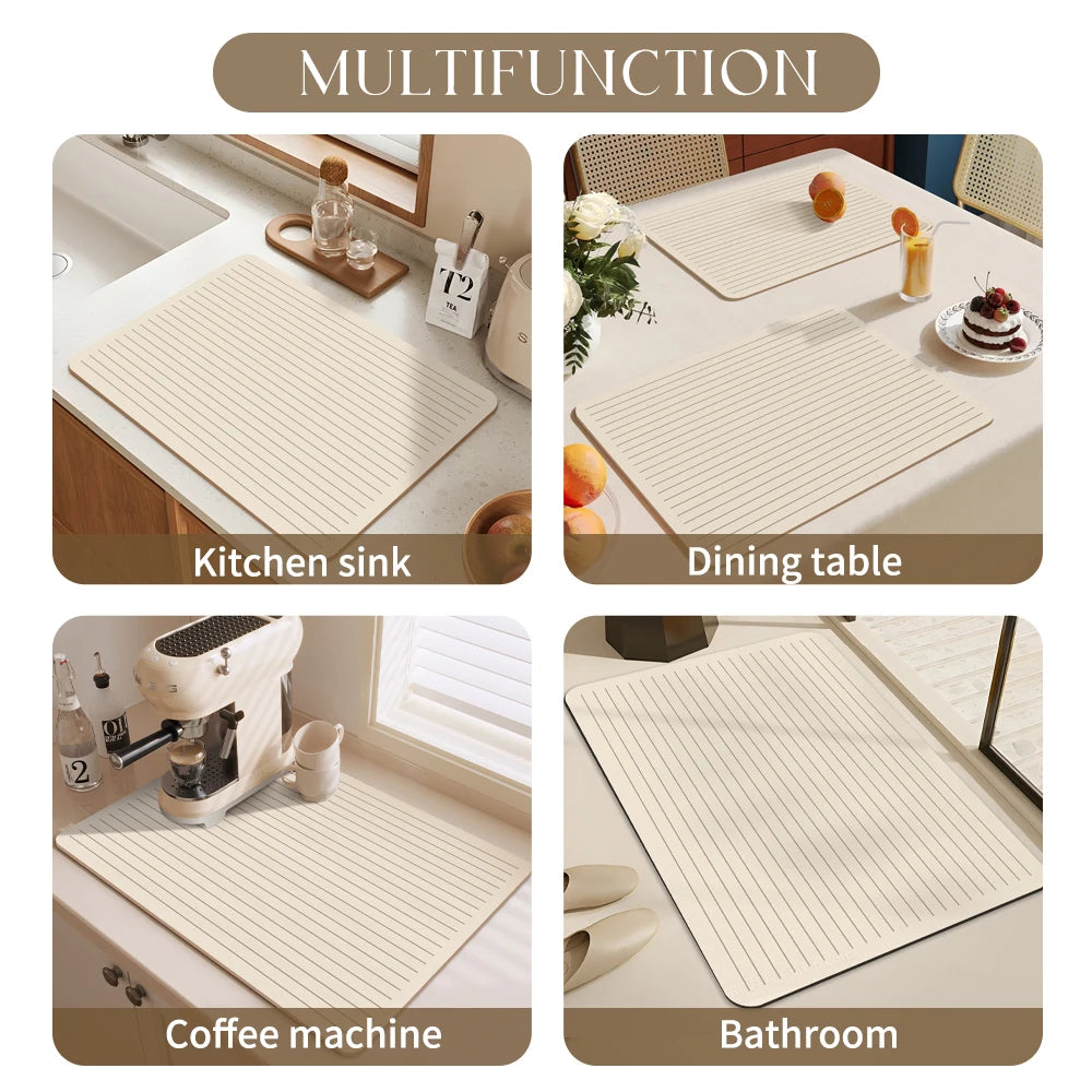 Super Absorbent Mat Line Dish Drying Mat Heat Resistant Coffee Mat Non-Slip Diatomaceous Kitchen Mat
