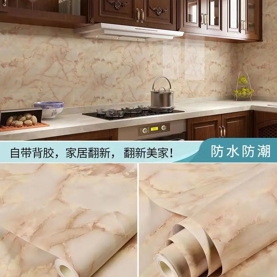 PVC Thickened Waterproof And Oil-proof Marble Wallpaper Self-adhesive Sticker Bathroom Cabinet Cooktop Desktop Decorative Film