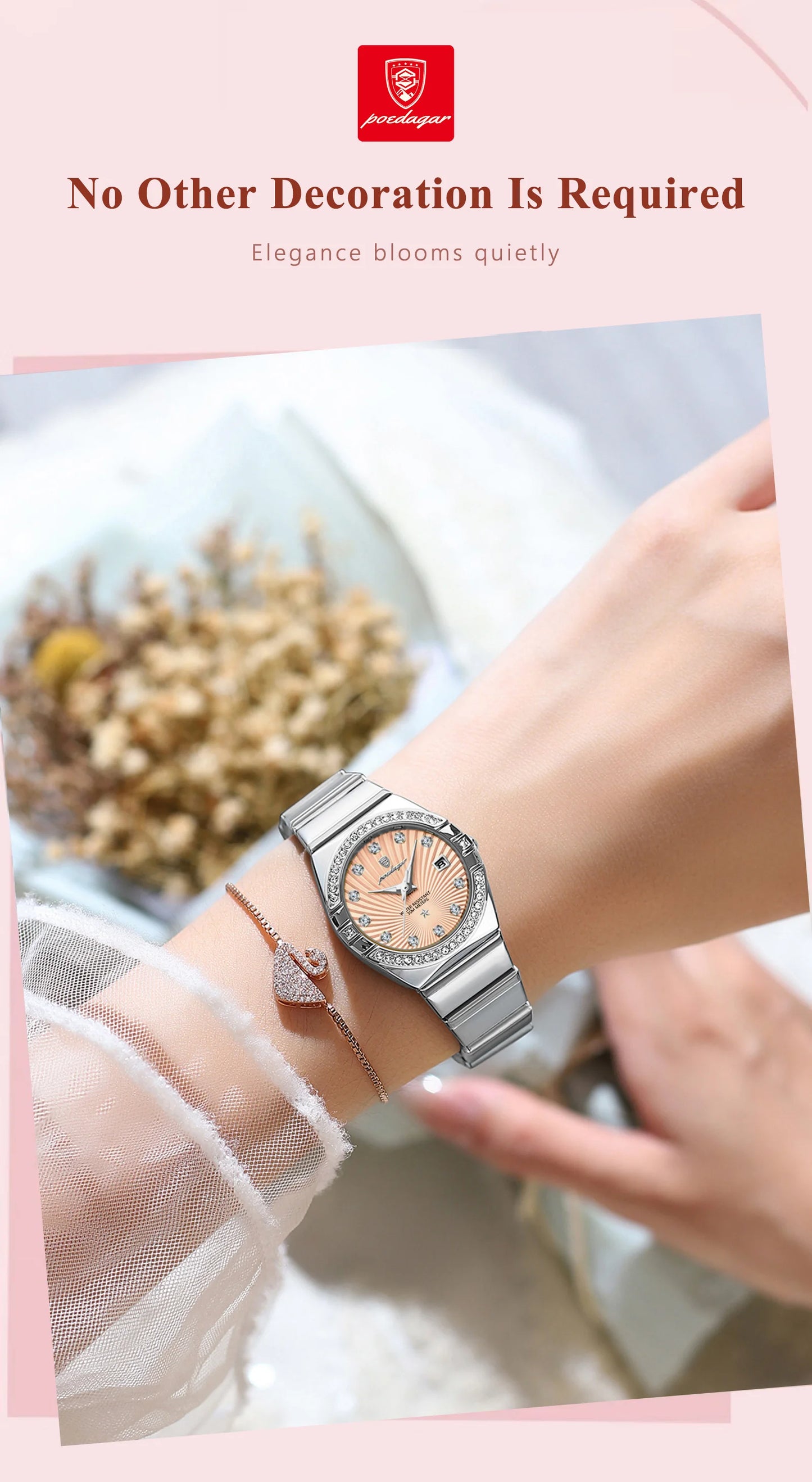 POEDAGAR Top Exquisite Woman Watch Waterproof Luminous Date Stainless Steel Watches For Ladies Elegant Quartz Women's Wristwatch