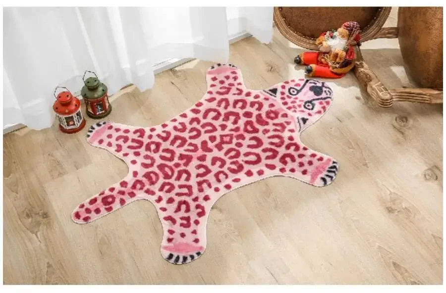 VIKAMA Pink Animal Faux Leopard Print Carpet
