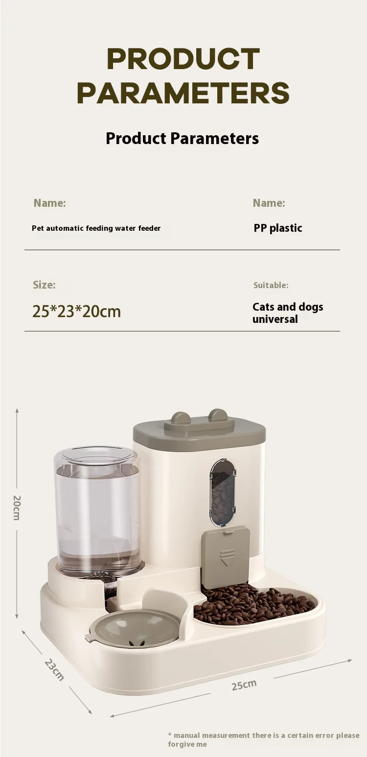 Automatic Dog Cat Feeder and Water Dispenser Gravity Food Feeder and Waterer Set with Pet Food Bowl