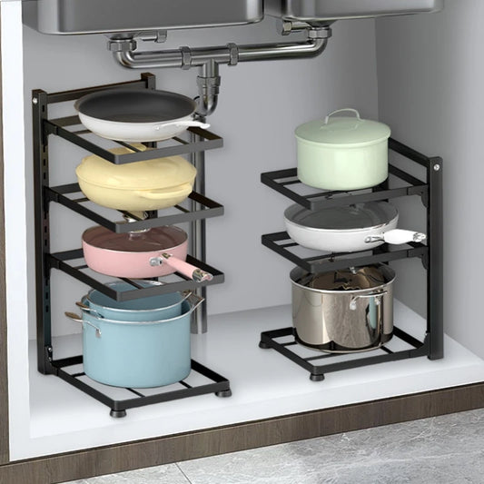 Multi-Layer Kitchen Sink Storage Rack Cooker Storage Rack For Home Cabinets Adjustable Pot Rack Cabinet Organiser Shelf