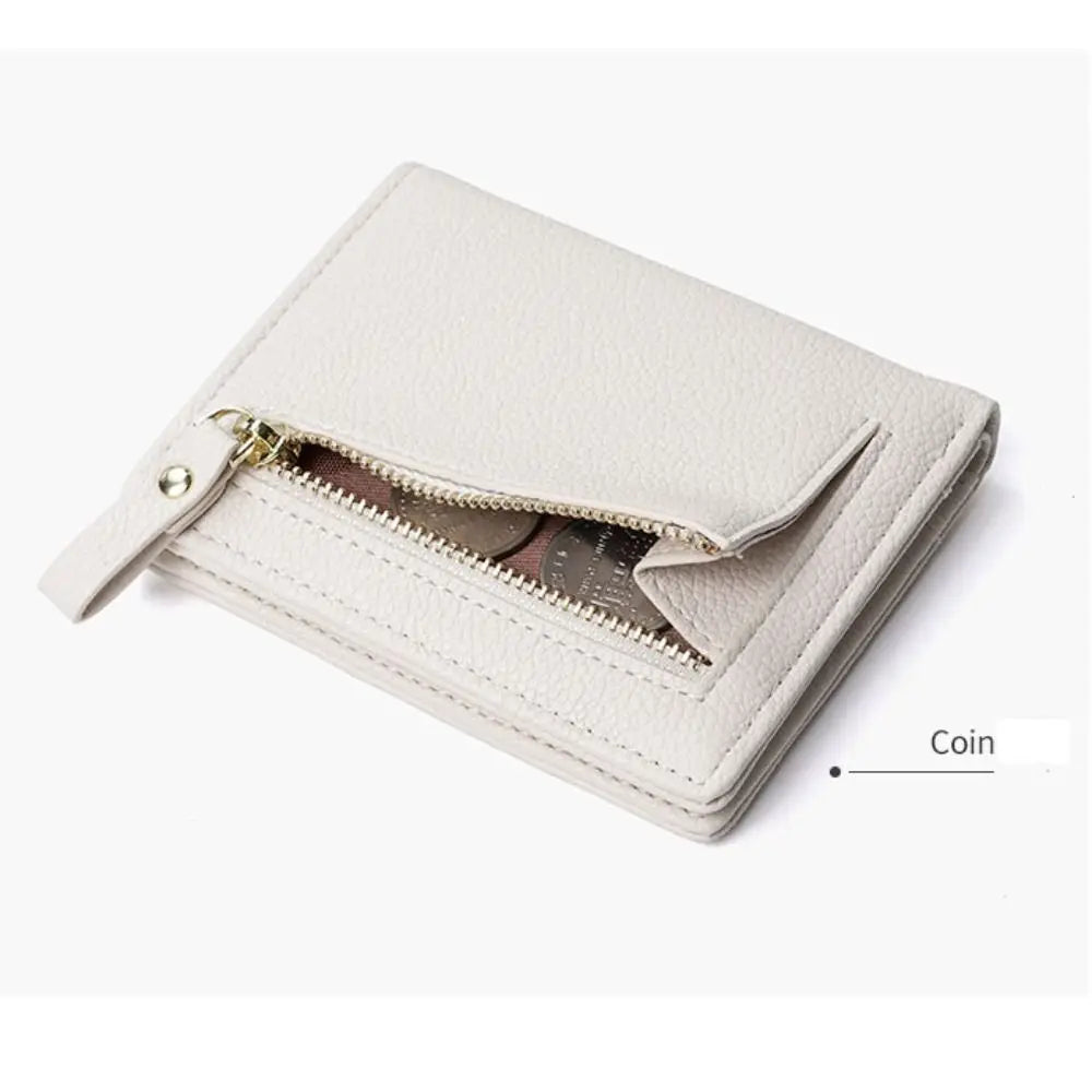 Fashion PU Leather Short Wallet Large Capacity Solid Color Card Holder Thin Women's Handbag Student Men Small Purse Mini Clutch