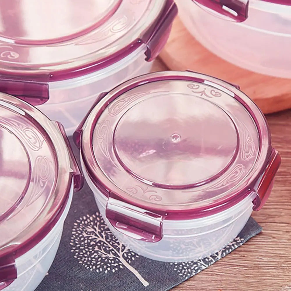 1/4Pcs Plastic Round Storage Box Safe Stackable Sealed Rectangular Food Containers with Lid Fresh-Keeping Box