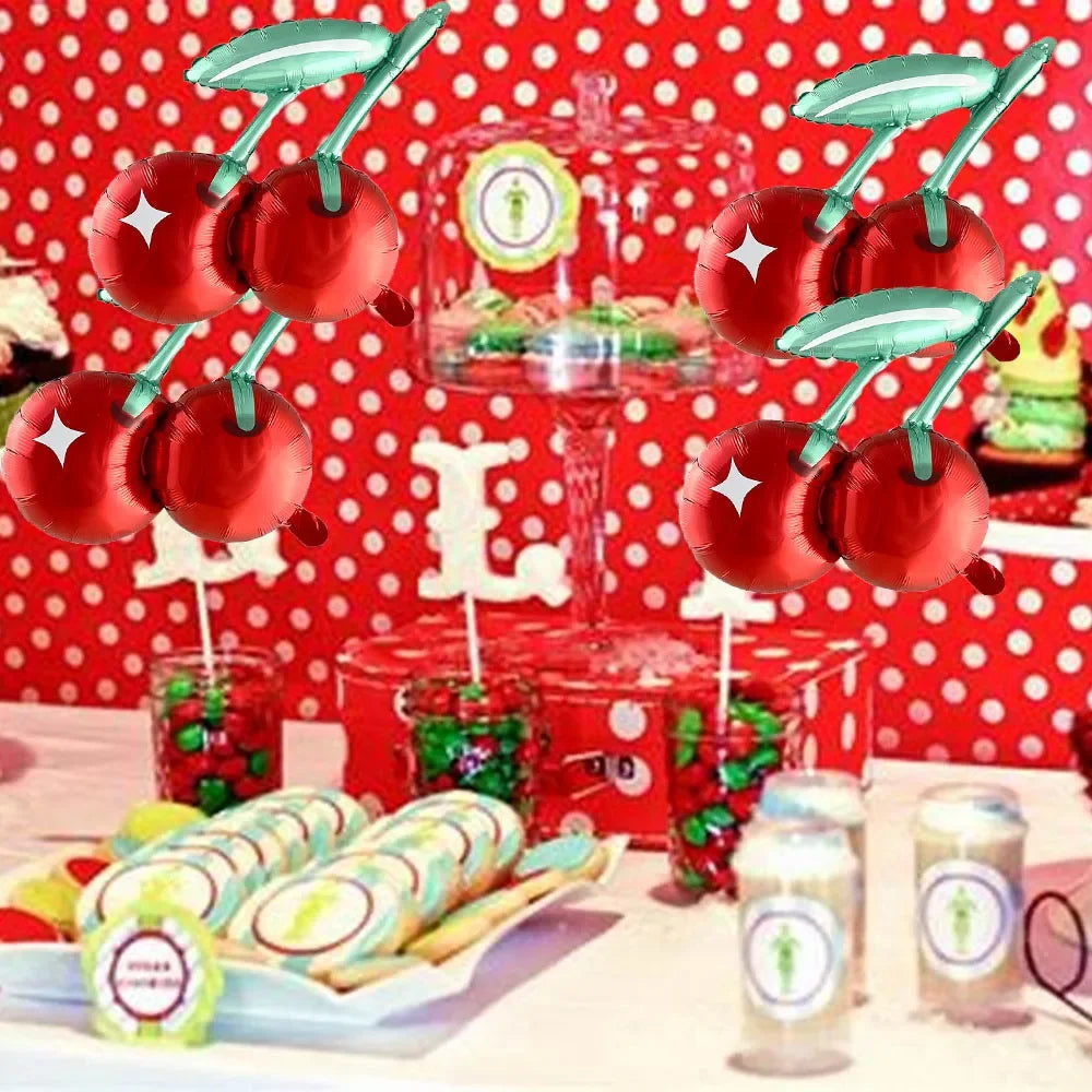 3/4/5/6pcs Cherry Aluminum Film Balloon Fruit Theme Sweet Girl lovely Cherry Birthday Party Valentine Scene Decoration Balloon