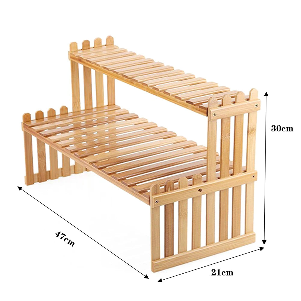 2 Tier Decorative Tabletop Wood Plant Stand Display Shelf For Home Office Tidy Storage Organiser
