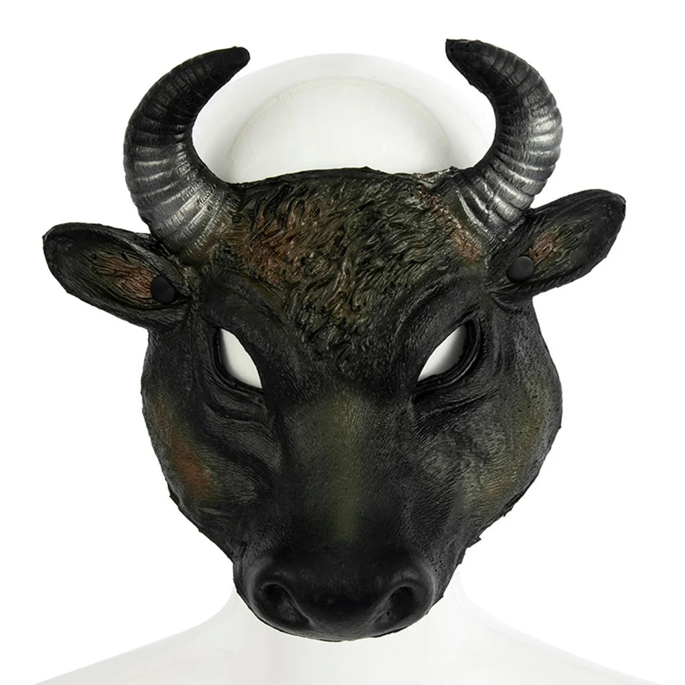 Halloween Mask Easter Carnival Party Cosplay Props Half Face PU Foam Realistic Animal Buffalo Bull Head Mask Costume Accessories