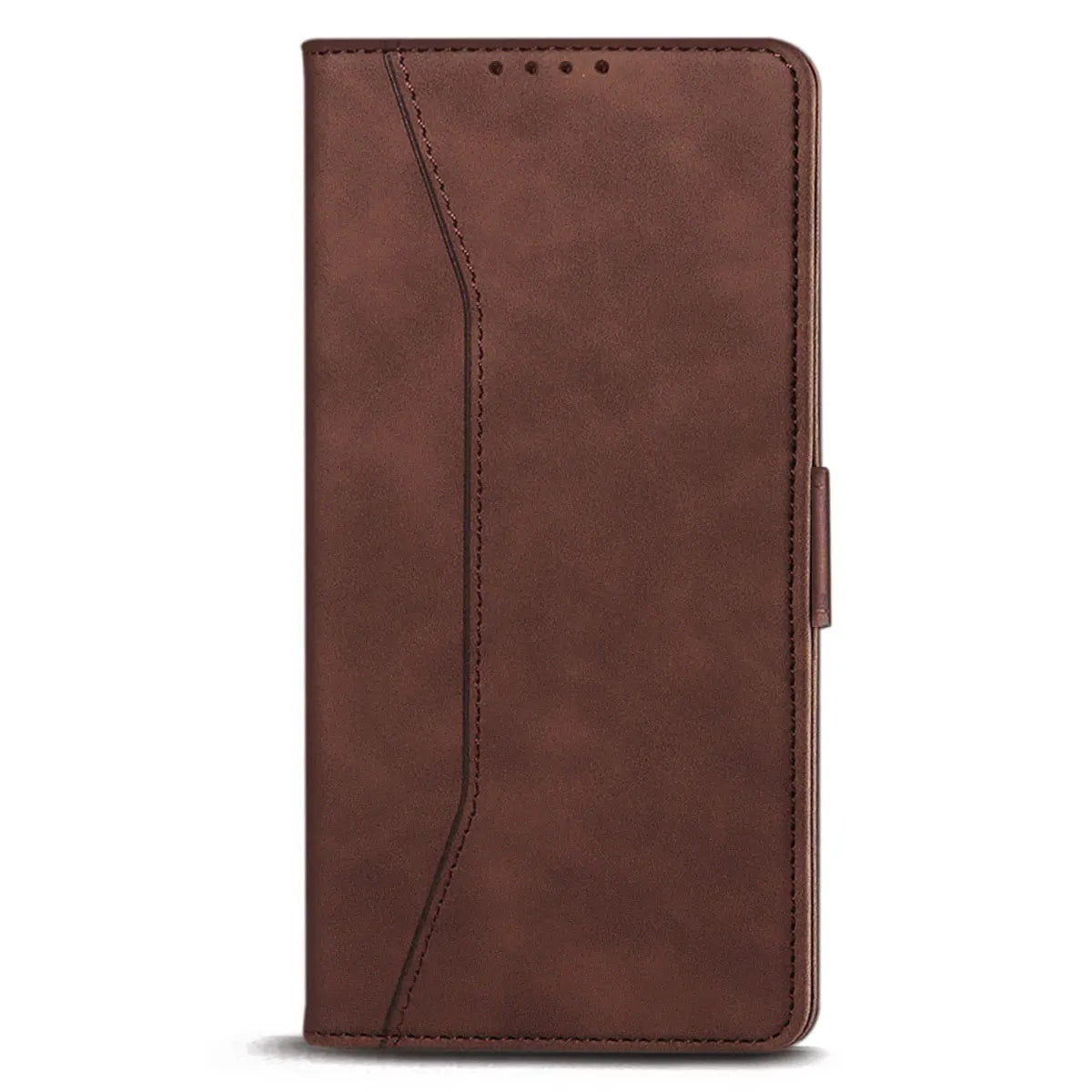 For Samsung Galaxy S22 Ultra 5G Leather Case Rugged Phone Flip Card Slots Magnetic Wallet Phone Cover Dark Brown